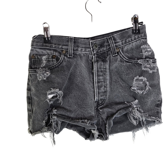 Vtg 501 Black Distressed Cut Off Denim Jean Shorts - Picture 1 of 12